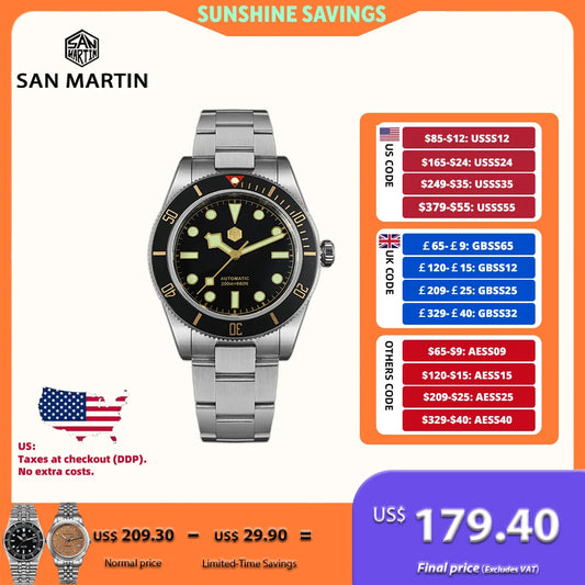 San Martin 40mm Aluminum Bezel NH35 BB58 Automatic Watches For Men Dive Wristwatch 20ATM Sapphire Luminous Watch SN0008D