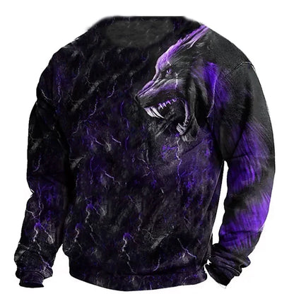 Summer Vintage T-shirt Male Long Wolf Print 3D T Shirts Tops Men's Clothing Streetwear Oversized Clothing O-neck Graphic Tees