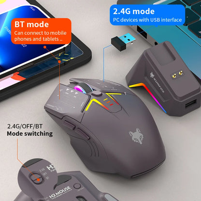Mouse wireless Bluetooth dual-mode XUNSVFOX H2 con effetti di illuminazione RGB, per laptop, gaming e ufficio, ricarica magnetica
