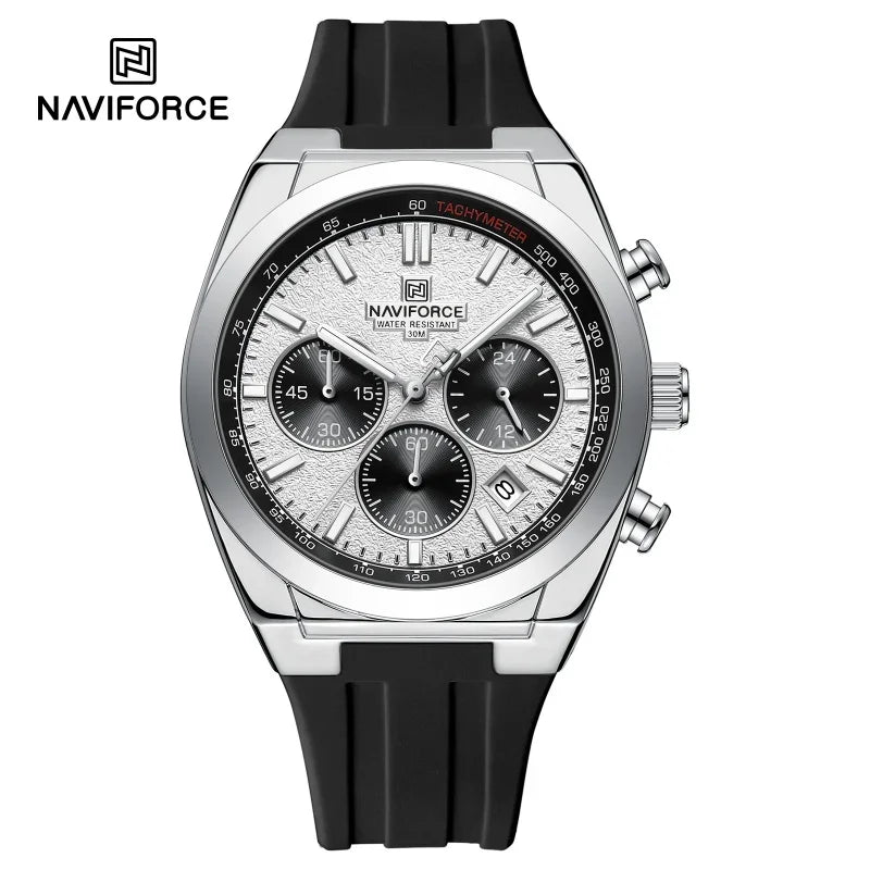 NAVIFORCE men’s wristwatch – Luxury and sporty style, quartz movement, 24-hour display, date window, chronograph, water-resistant – Gift idea for men