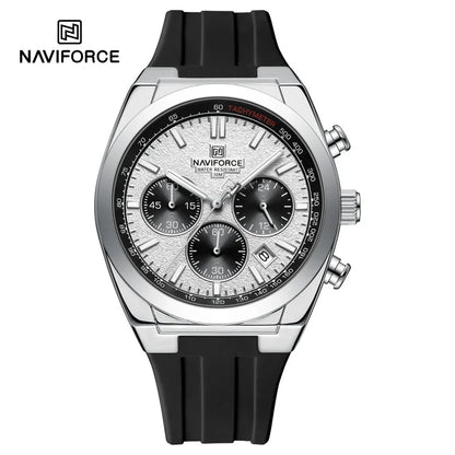 NAVIFORCE men’s wristwatch – Luxury and sporty style, quartz movement, 24-hour display, date window, chronograph, water-resistant – Gift idea for men