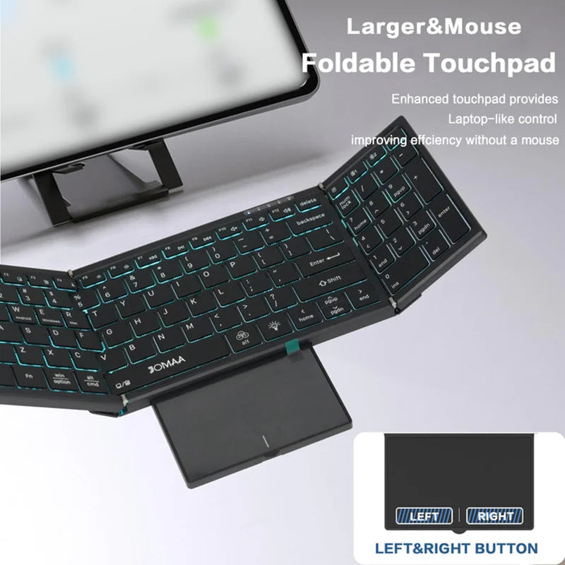 Jomaa hintergrundbeleuchtete klappbare Full-Size-Tastatur Bluetooth+USB, kabellose Tastatur mit Touchpad und Ziffernblock für Laptop Windows