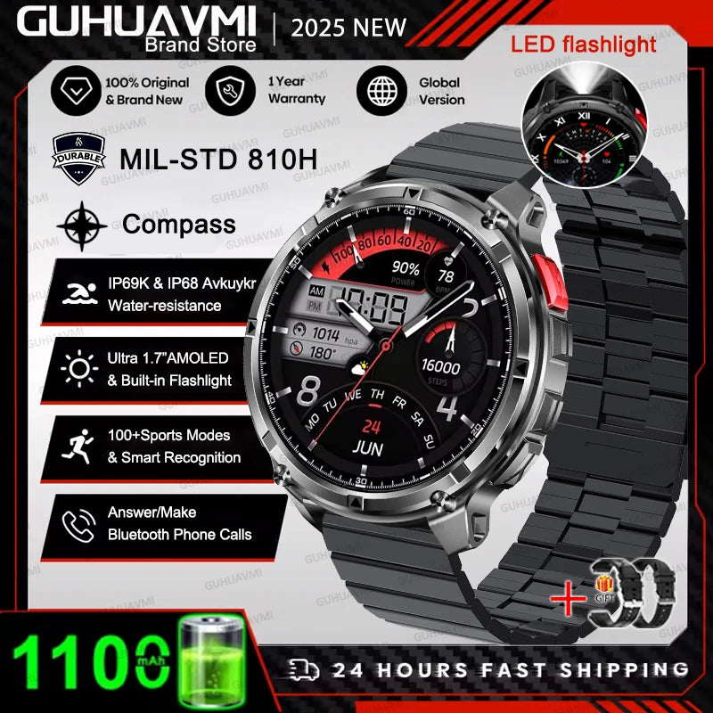 New Original 1100mAh Battery Men Smart Watch Outdoor GPS 10ATM Waterproof Bluetooth Call Sport Smartwatch For Android IOS Phones
