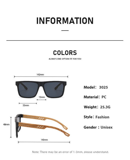 New Fashion Square Sunglasses Wood Grain Spring Hinge UV400 Unisex for Driving Hiking Travel 2026