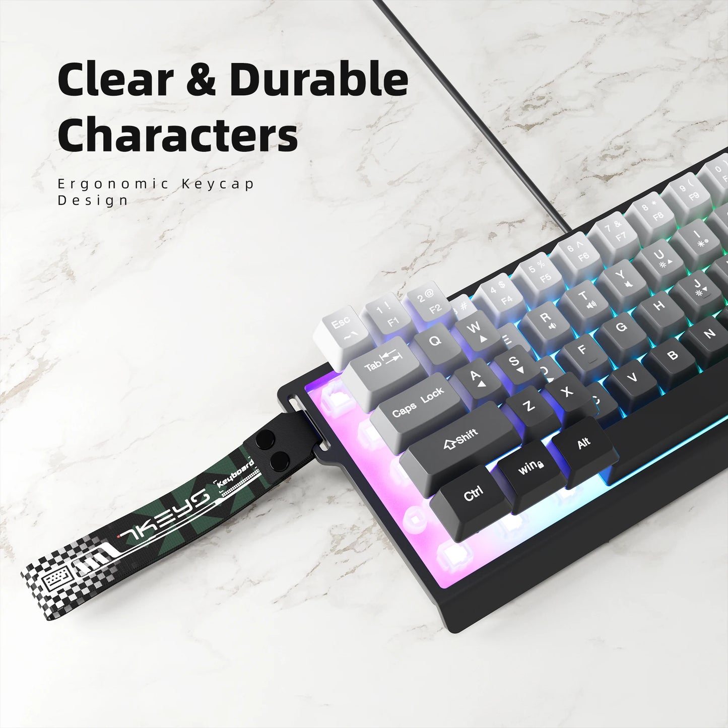 7KEYS 60% Compact Wired Keyboard with RGB Backlighting, Gradient Keycaps, USB Gaming Keyboard for Windows PC, Laptop & Tablet