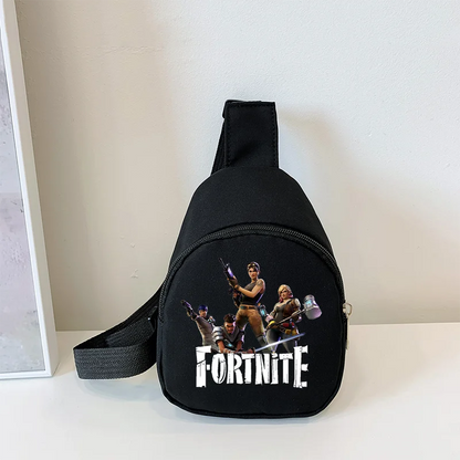 Fortnite Crossbody Bag Game Printed Kids Mini Chest Bag Classic Black Shoulder Bag Wallet Suitable for School Outdoor Activities