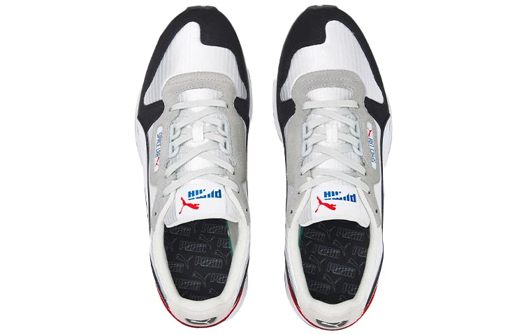 Chaussures de sport basses Puma Space Lab, modèle rétro en mesh et daim, pour un style de vie décontracté, couleur gris, noir et rouge, 383158-01.