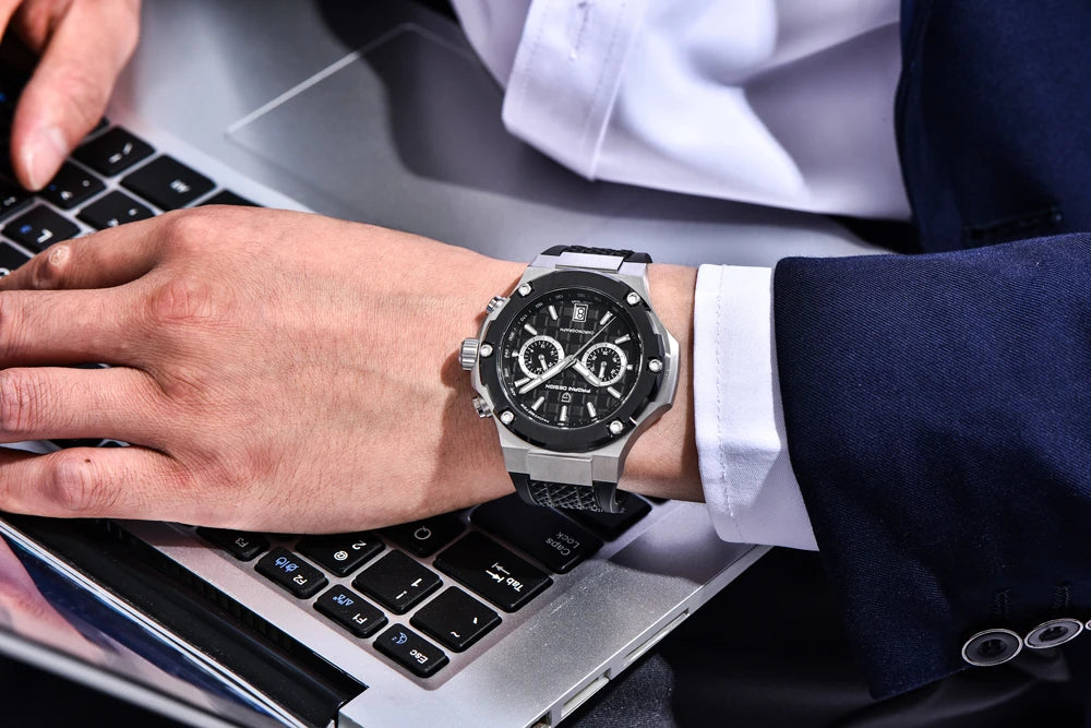 PAGANI DESIGN men’s quartz watches – Luxury sports chronograph, water-resistant, featuring luminescent hands and a sapphire crystal with anti-reflective coating
