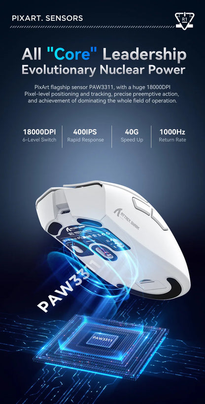 Attack Shark R1 Lightweight Bluetooth 2.4G Wireless Gaming Mouse PAW3311 18000DPI Ergonomic Macro Mice