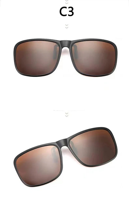 BOYSEEN Polarized Flip Clip Sunglasses Driving Dark UV400 Photochromic Anti Glare Lens Sun Glasses Car Driver Vintage Square
