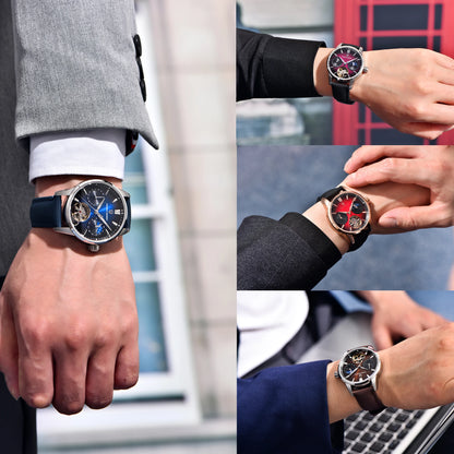 PAGANI DESIGN – Luxus mechanikus férfi karóra, 41 mm, zafírüveg, bőr szíj, vízálló, pilóta stílusú, tourbillon és holdfázis kijelzővel