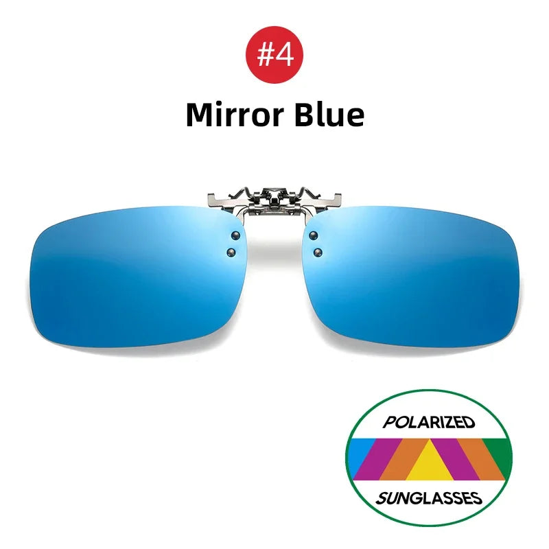 Classic Mirror Blue Flip Up Clip on Sunglasses Fishing Men Square Polarized Lens Metal Night Vision Driving UV400 Women Glasses