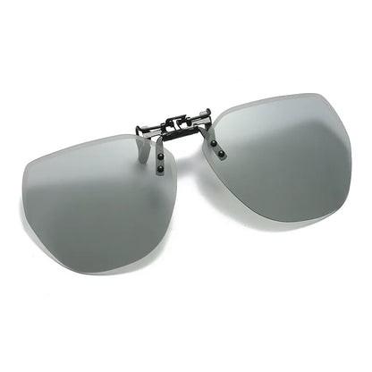 KLASSNUM Men Polarized Clip On Sunglasses Women Flip Up Sunglasses Square Cut Edge Lenses Driving Night Vision Fishing Goggle