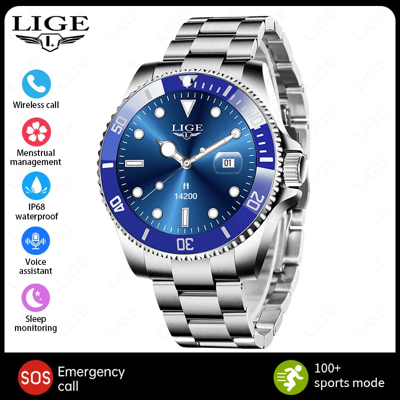 LIGE 2026 Business Smart Watch Men IP68 Waterproof Bluetooth call Sport Men Watches 1.27"HD Screen Health Monitor New Smartwatch