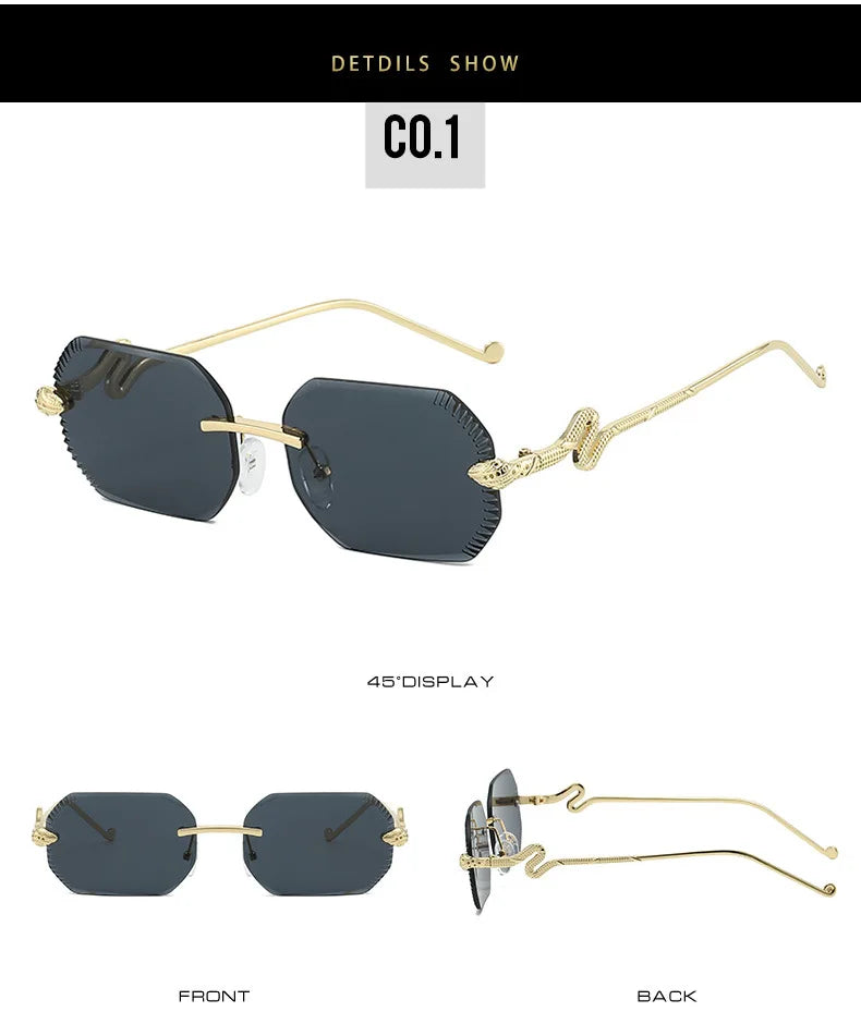 Fashion snake-shaped metal decorative sunglasses - unisex irregular frame, UV protection, sunshades