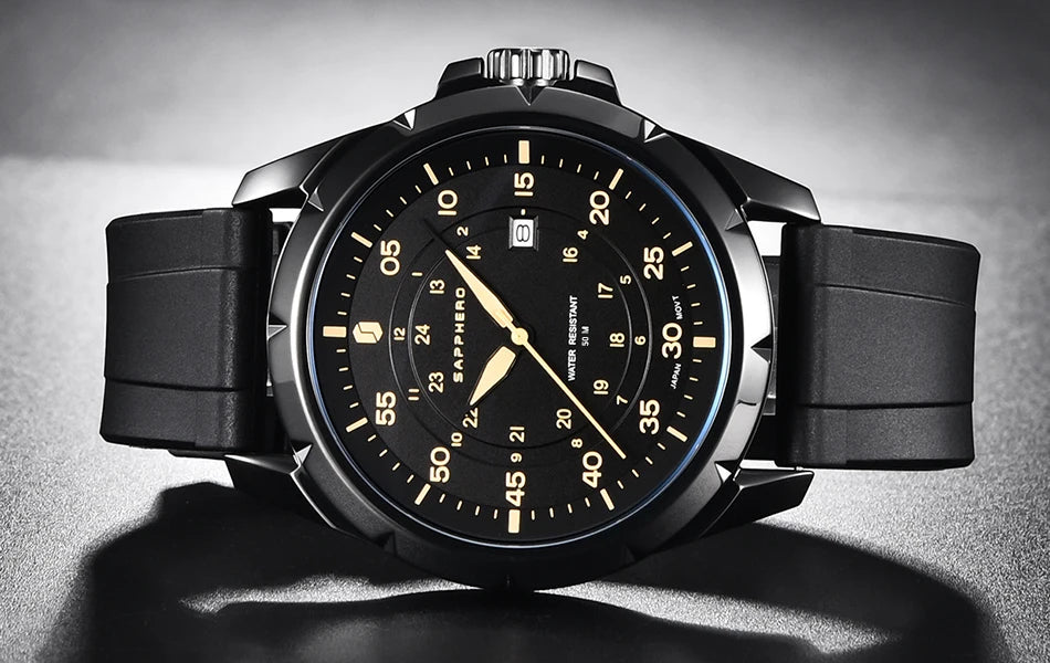 SAPPHERO férfi karóra – Luxus kvarc karóra, 50 m-ig vízálló, importált szerkezettel és rozsdamentes acél tokban – Ideális ajándékötlet férfiaknak.