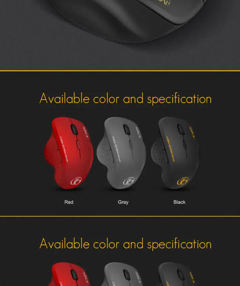 Gaming ABS Wireless Mouse Ergonomic Computer IMICE Mouse 2.4Ghz Gamer PC Optical Mouse With USB Receiver 1600 DPI For Laptop PC