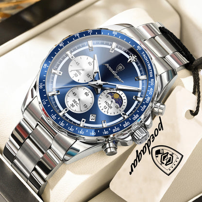 POEDAGAR luxury men’s watch: elegant and water-resistant, a quartz chronograph with date display, featuring a classic and luminous design.