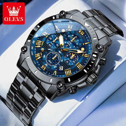 OLEVS New Man Watch Moon Phase Chronograph Waterproof Luminous Multi-functional Original Luxury Brand Quartz Men's Watches 3689