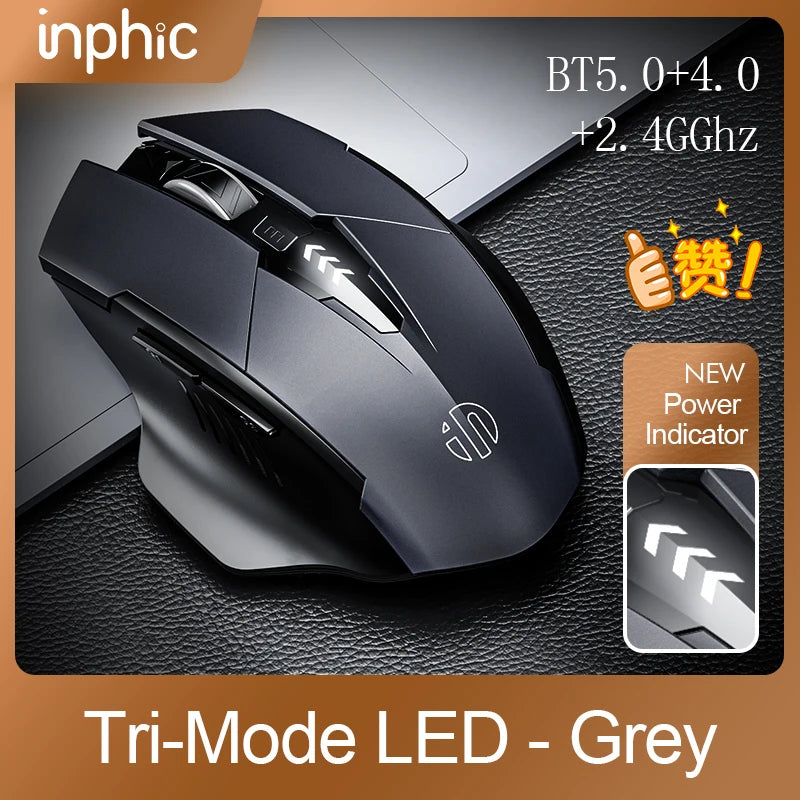 INPHIC A1 BluetoOth Mouse Rechargeable 2.4G Tri-mode Optical Mute Wireless Mouse 1600 DPI for Mac Laptop PC Tablet Mobile Phone