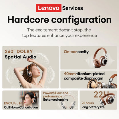 Lenovo LE602 Bluetooth 6.0 Over-Ear Headphones – HiFi Stereo ANC Wireless & Wired Gaming Headset with ENC HD Mic