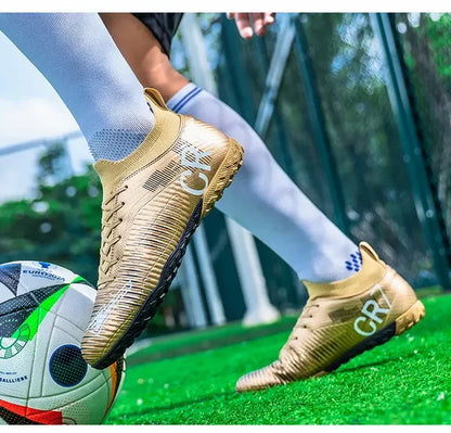 Scarpe da calcio per bambini antiurto sulla punta, chiusura con lacci, tacchetti corti antiscivolo, resistenti all’usura e traspiranti, per partite su erba all’aperto