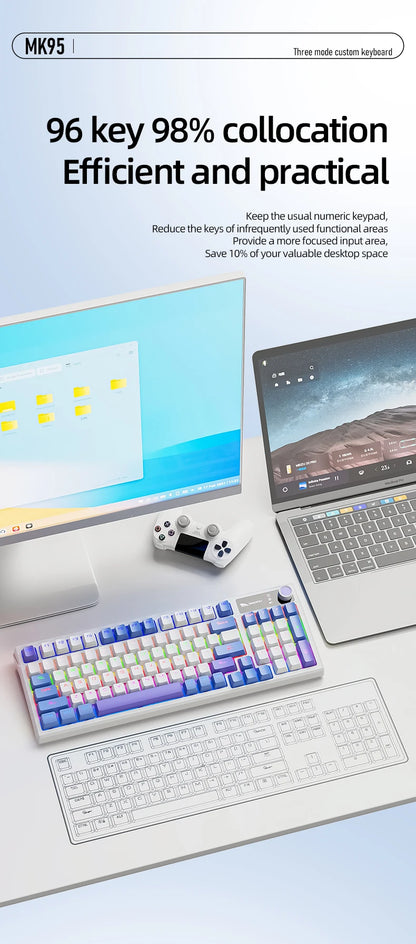 SMAILWOLF MK95 Bluetooth Wireless Korean Customized Mechanical Keyboard e-Sports 3 Modes Laptop Office Game Full Key Hot Swappable RGB Lighting Effects