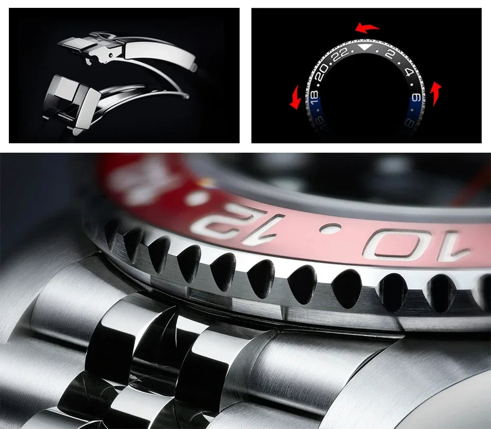 Relógio PAGANI DESIGN 40MM GMT para Homem, Luxo, Safira AR, Mecânico, Luneta em Cerâmica, Automático, 100M à Prova de Água, Relógio para Oferta