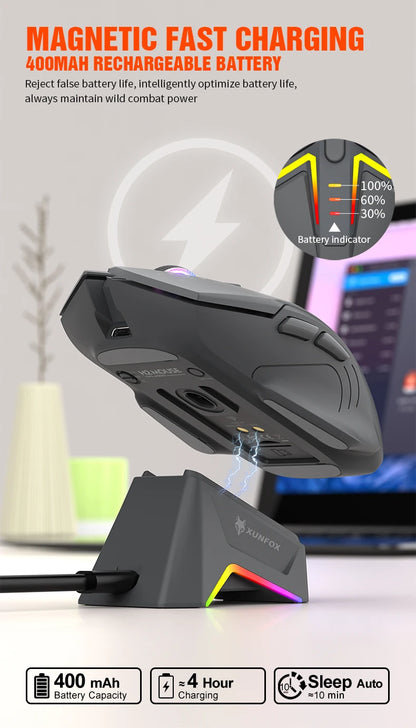 Mouse wireless Bluetooth dual-mode XUNSVFOX H2 con effetti di illuminazione RGB, per laptop, gaming e ufficio, ricarica magnetica