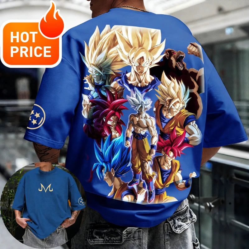 2026 Sommer Dragon Ball T-Shirt 100% Baumwolle Goku All Forms Print Oversized Gym Streetwear Unisex Retro-Tee für Erwachsene und Kinder