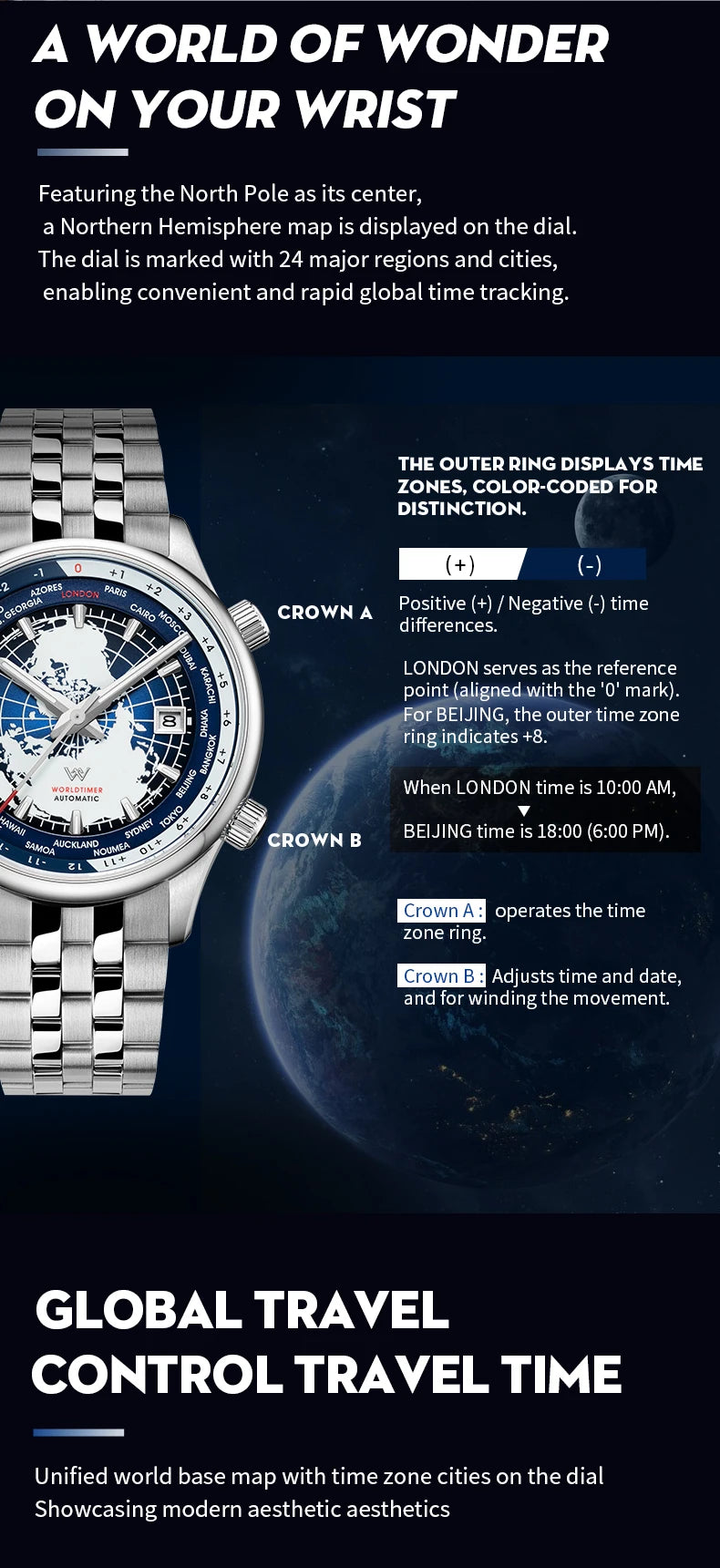 WM Watch Automatic Mechanical Men Watches High Quality Sapphire World Time Original Recognized Brand Welly Merck Watch Man WM057