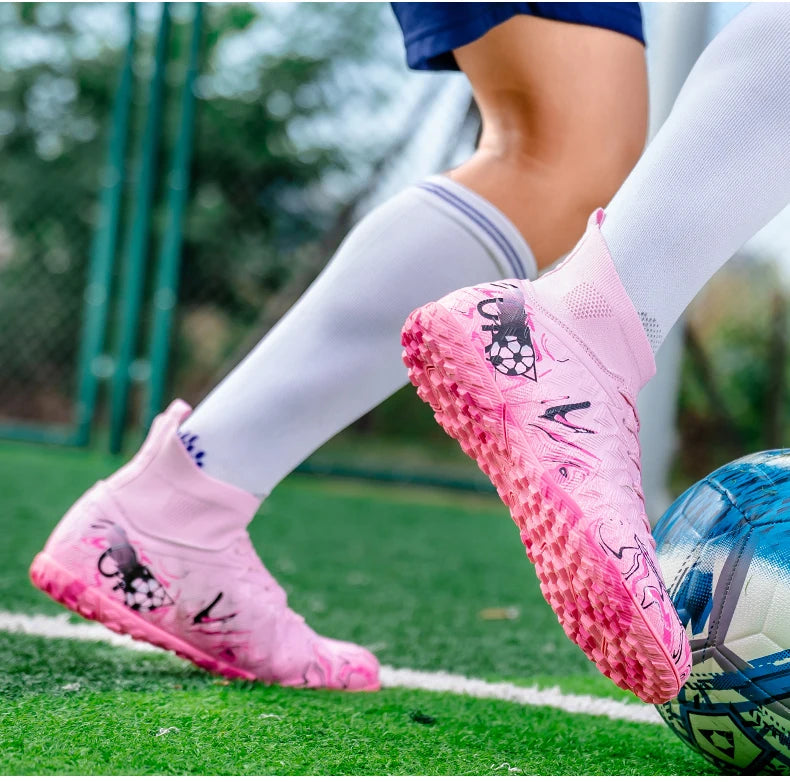 Chaussures de football pour hommes et femmes, crampons antidérapants pour terrain synthétique, baskets de futsal, chaussures de football à crampons pour terrain gazonné, support de cheville, pour l'extérieur