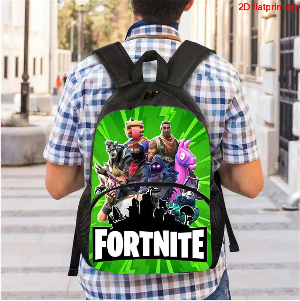 Mochila Fortnite Cartoon com Bolso Frontal e Estojo 2PCS - Conjunto Escolar para Meninos e Meninas dos 5 aos 8 Anos, Presente de Regresso às Aulas