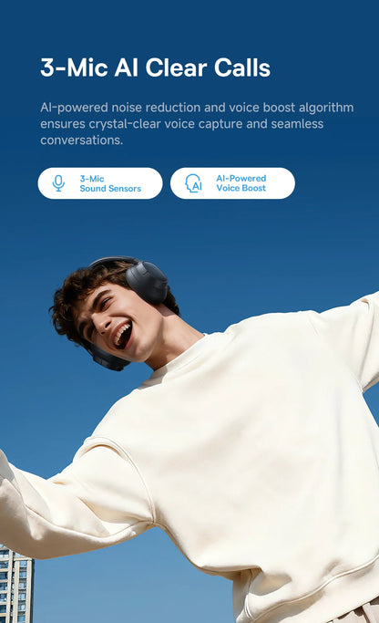 Baseus Bass EH10 NC Wireless Headphones Bluetooth 6.0 Noise Canceling 45dB Over Ear HeadsetSpatial Audio Earphone 80H Time