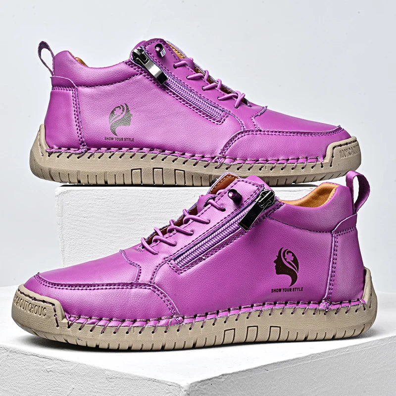 Femmes à la main en cuir chaussures décontractées mode femmes bottines en plein air antidérapant chaussures pour femmes Style britannique rétro femmes bottes