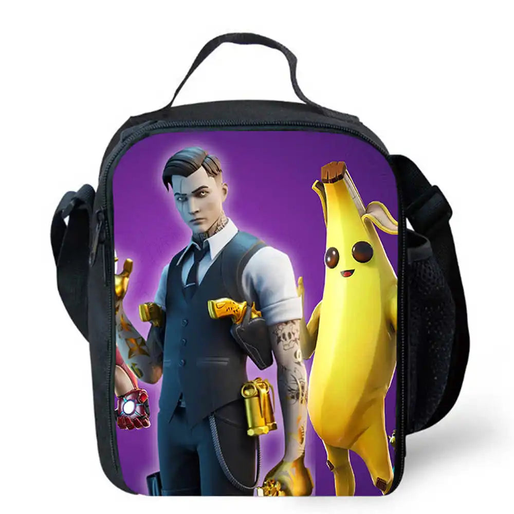 Lunch Bags for Children, Cartoon Fortnite School Picnic Bags for Girls and Boys, Kids Insulated Cooler Lunch Bags Portable Lightweight