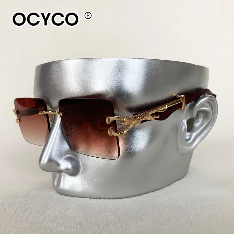 Fashion Rimless Square Sunglasses For Man Leopard Design Gradient Sun Glasses Woman Luxury Outdoor Eyewear UV400