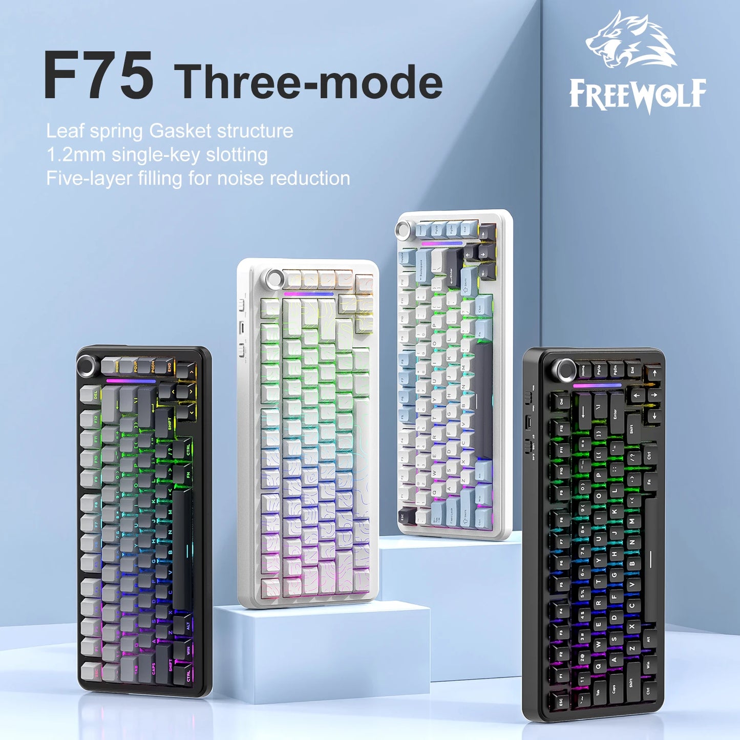 F75 Mechanische Tastatur FREEWOLF * AULA F75 Bluetooth-Tastatur mit drei Verbindungsmodi, speziell für Gaming und Büro entwickelt