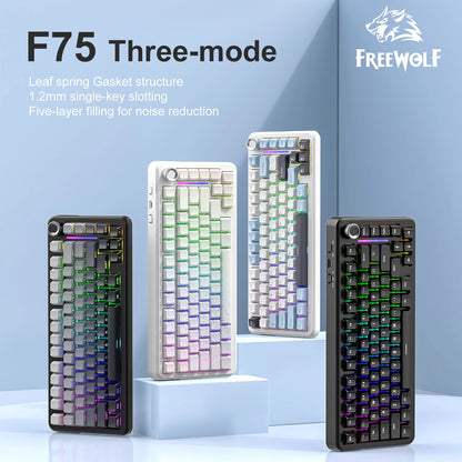 F75 Mechanische Tastatur FREEWOLF * AULA F75 Bluetooth-Tastatur mit drei Verbindungsmodi, speziell für Gaming und Büro entwickelt