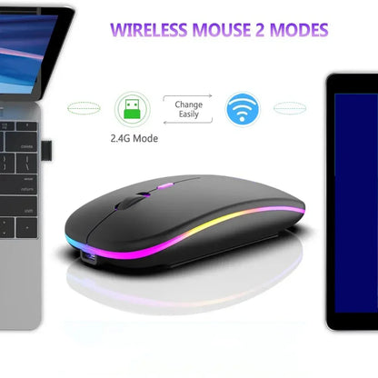 Mouse wireless ricaricabile a doppia modalità Bluetooth compatibile e 2.4G USB per computer, laptop, iPad, tablet e notebook, mouse da gaming