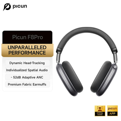 Auscultadores Sem Fios Picun F8 Pro ANC com Seguimento da Cabeça, Áudio Espacial 3D, ANC -52dB, Auscultadores Bluetooth HIFI com Microfone HD ENC, Baixa Latência e APP