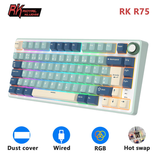RK Royal Kludge R75 Gasket Wired Mechanical Keyboard 80 Keys RGB Backlit Hot-Swappable Spanish Gamer Keyboard MDA PBT Keycaps