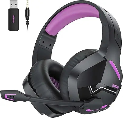 Casque de jeu sans fil double BINNUNE avec micro pour PC PS4 PS5, casque de jeu Bluetooth pour ordinateur portable, écouteurs de jeu