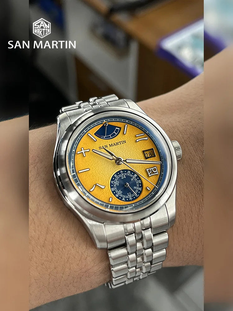 San Martin 39mm Miyota 9132 Power Reserve Display Men Luxury Sport Watch Automatic Mechanical Waterproof Original Design SN0144