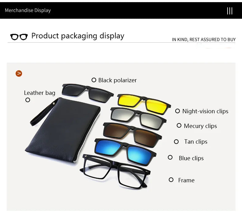 Myopia Polarized Magnet Sunglasses Women Men Clip On Glasses Square Optic Spectacle 6 In 1 Eyeglass Frames -0.5 TO -10