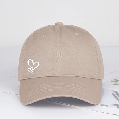 Minimalistinė beisbolo kepurė su dvigubo širdies raštu, moterims ir vyrams, minkšta, reguliuojama, „Dad Hat“ stiliaus, kasdieninė, meilės tematikos, saulės kepurė