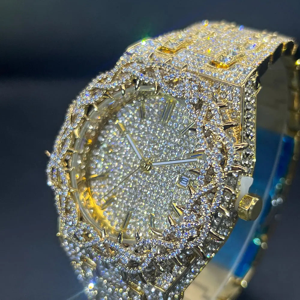 New Luxury Watch For Men Brand MISSFOX Hip Hop Lced Out Diamond Watches Fashion Hollow Out Quartz Clock 2026 Man Dropshipping