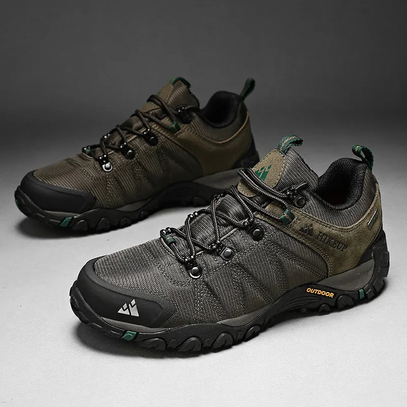 HIKEUP fire-sæsons vandresko til mænd, udendørssport, ægte læder, slidstærke klatresko, gummisål, trekking-sneaker