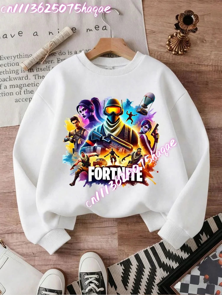Sweatshirts Fortnite Series para Criança, Modernas para Rapazes e Raparigas, Tops Pullover de Manga Comprida para Outono/Inverno, Roupa Infantil Cartoon, Presentes de Aniversário