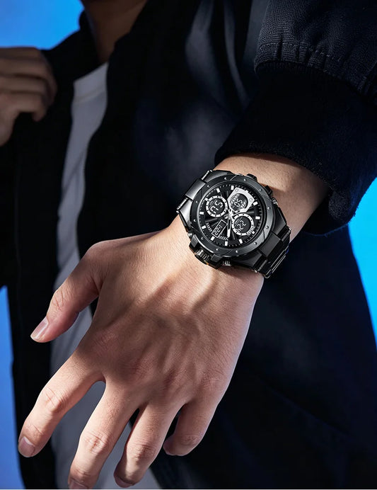 SMAEL 8160 Men’s Watch – Military-style sports model, analogue and digital, stainless steel – Water-resistant, with LED display, alarm, chronograph and stopwatch